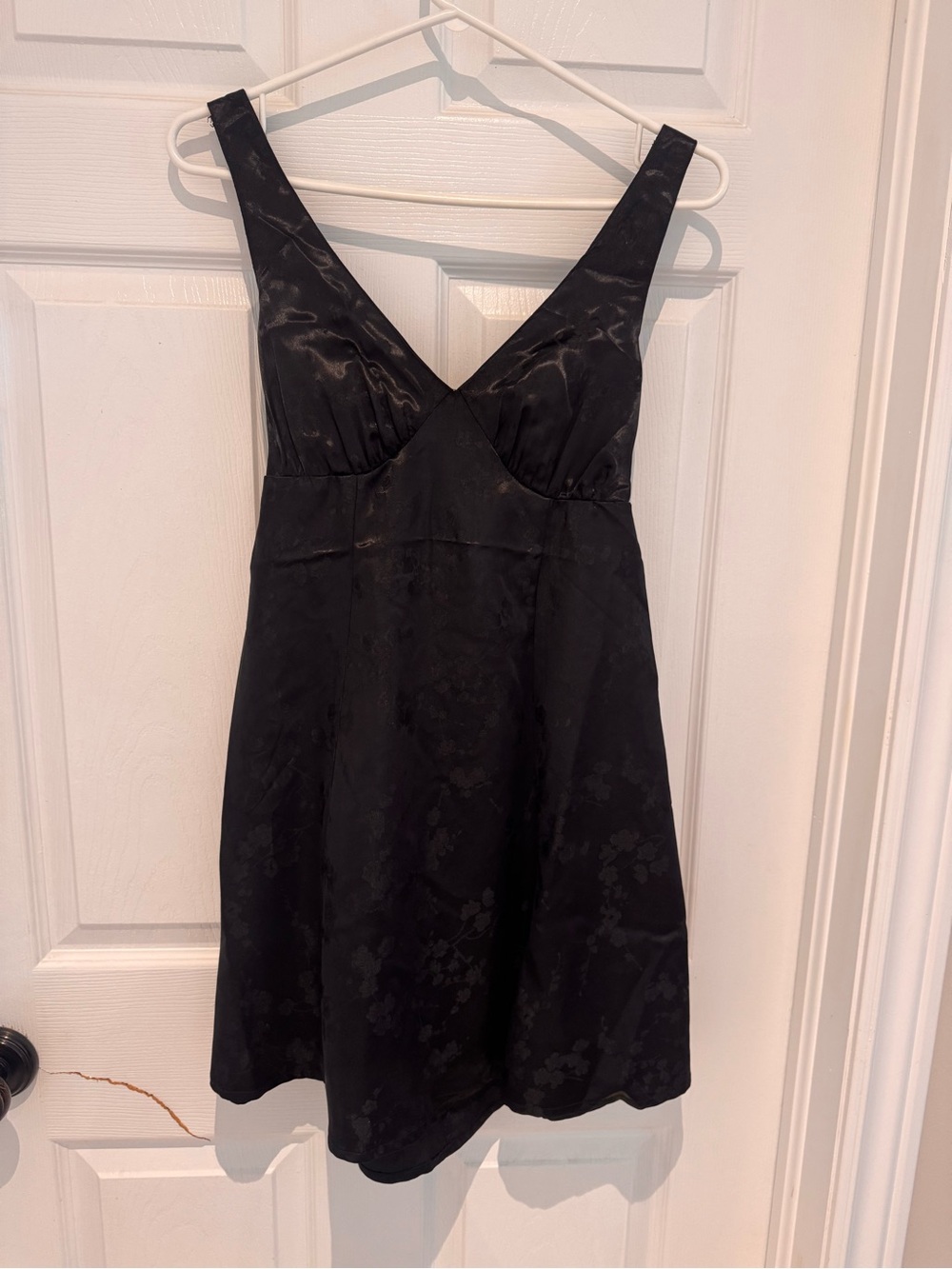 Seven7 Black Satin V-Neck Chemise Slip Dress with tie bow back